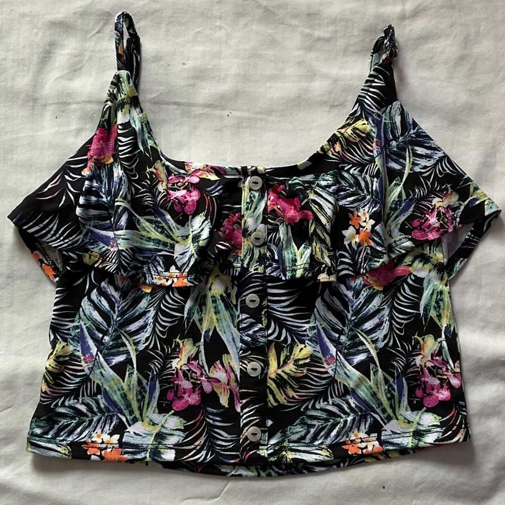 multicolor flower leaf theme cropped tank